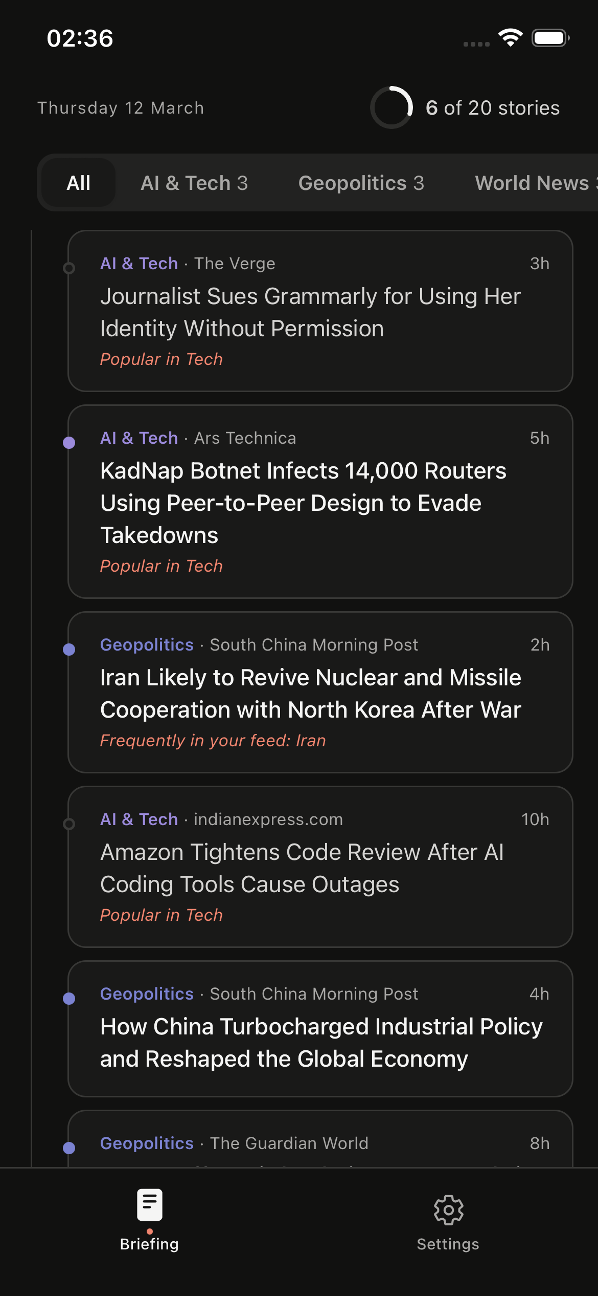 Your brief in dark mode.